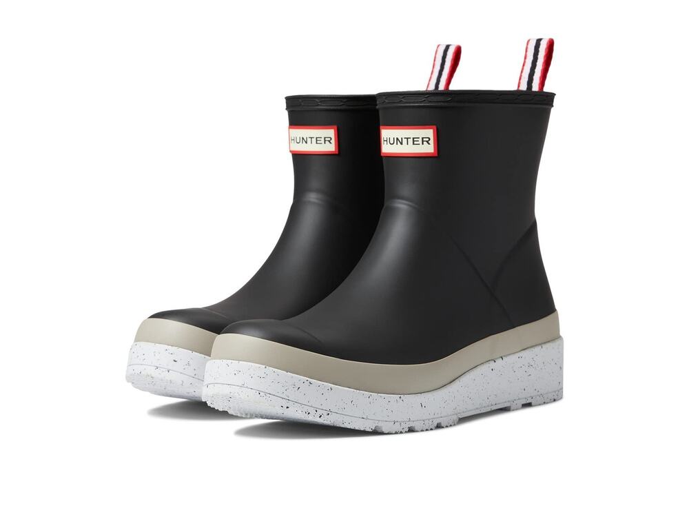 HUNTER PLAY SHORT SPECKLE SOLE WELLINGTON BOOTS BLACK/STEALL/SPURREY 8 M